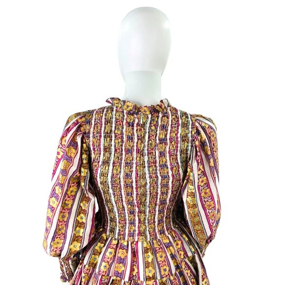 Oliphant NEW Petal Smocked Flirty 3/4 Sleeve Smocked Floral Mini Dress Size S - Picture 6 of 9